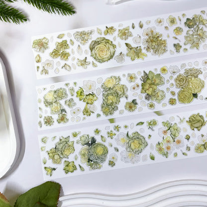 5.5cm*100cm Lush Greenery Washi/Self-adhesive/Shell Light PET Tape featuring green, and light designs for journaling, scrapbooking and collage