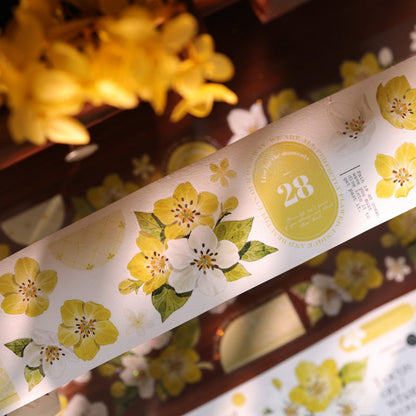 5.5cm*150cm Creamy Peach Blossoms Die Cutting Washi/PET/Shell Light PET Tape featuring cream, peach, and light designs for journaling, scrapbooking and collage
