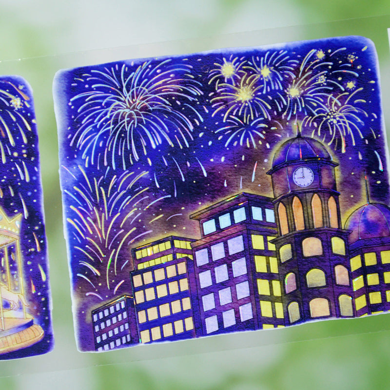 7.5cm*100cm Night of Fireworks Shell Light PET Tape featuring light designs for journaling, scrapbooking and collage