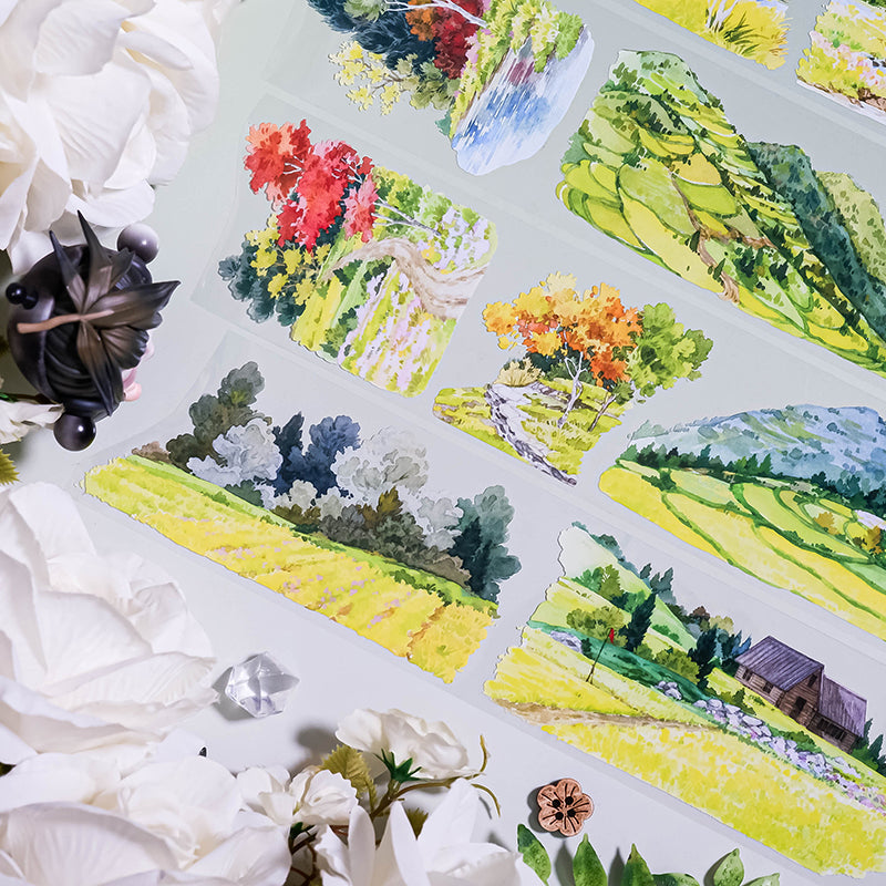 Whole Roll 6cm*5m Sunflower Field PET Tape featuring flower, and sun designs for journaling, scrapbooking and collage