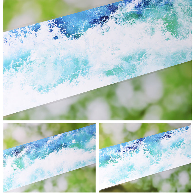 Whole Roll 6.3cm*5m Blue Waves White Ink PET Tape