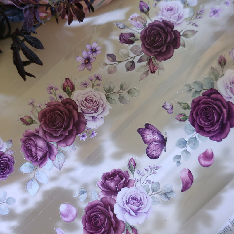 5.5cm*100cm Purple Flower Scattering Petal Die Cutting PET Tape