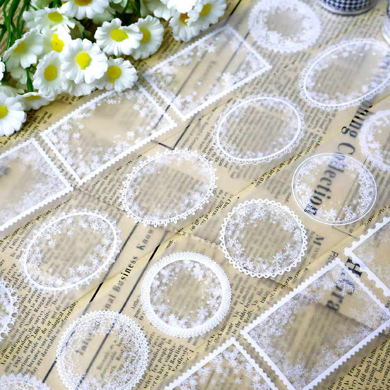 5cm*100cm Ice snow frame Die Cutting Flash PET Tape featuring snow designs for journaling, scrapbooking and collage
