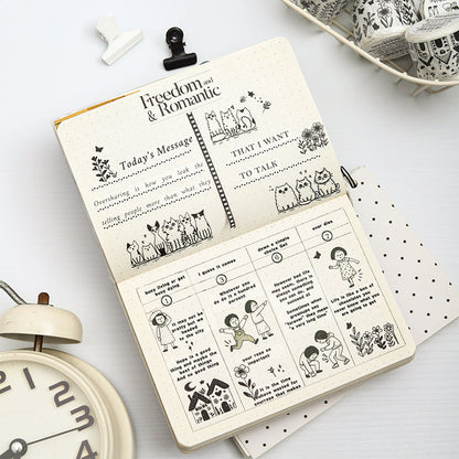 Black White Little Life Series Washi Tape featuring white, and black designs for journaling, scrapbooking and collage