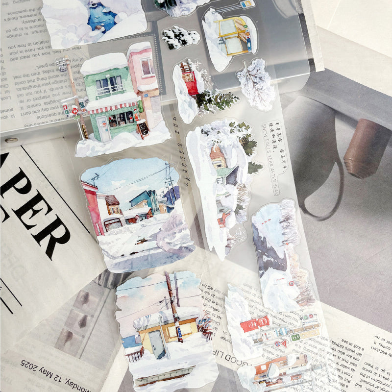 7cm*125cm Snow Falls Die Cutting Washi/PET/Fog PET Tape featuring snow designs for journaling, scrapbooking and collage