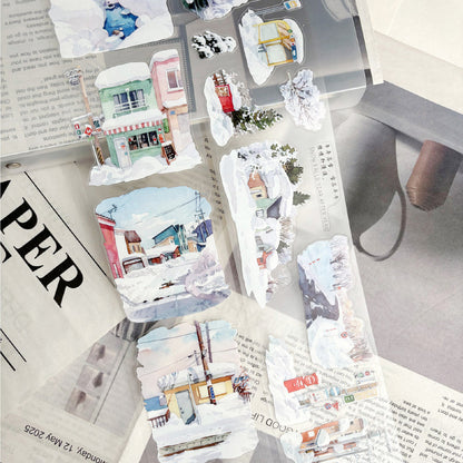 7cm*125cm Snow Falls Die Cutting Washi/PET/Fog PET Tape featuring snow designs for journaling, scrapbooking and collage