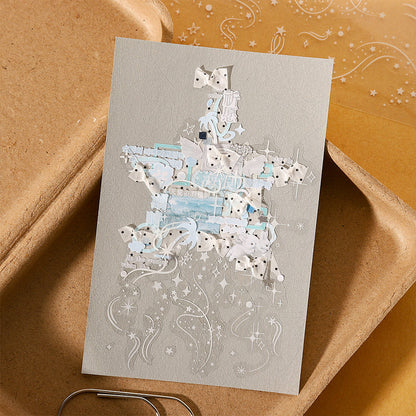 White Starfield Series Die Cutting PET Tape featuring white, and star designs for journaling, scrapbooking and collage