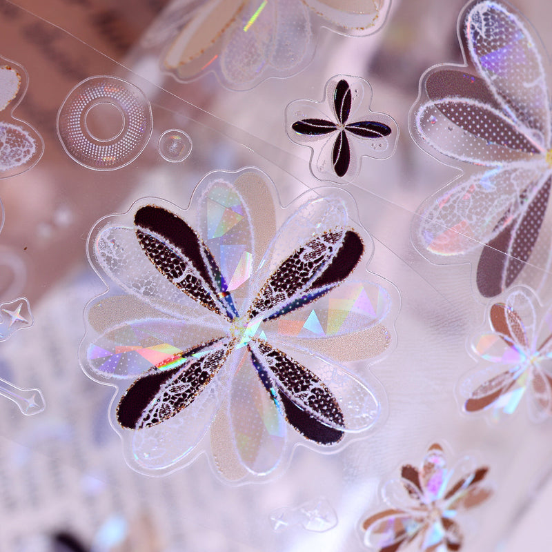 4.5cm*100cm Cappuccino Die Cutting Shell Light/Flash PET Tape featuring light designs for journaling, scrapbooking and collage