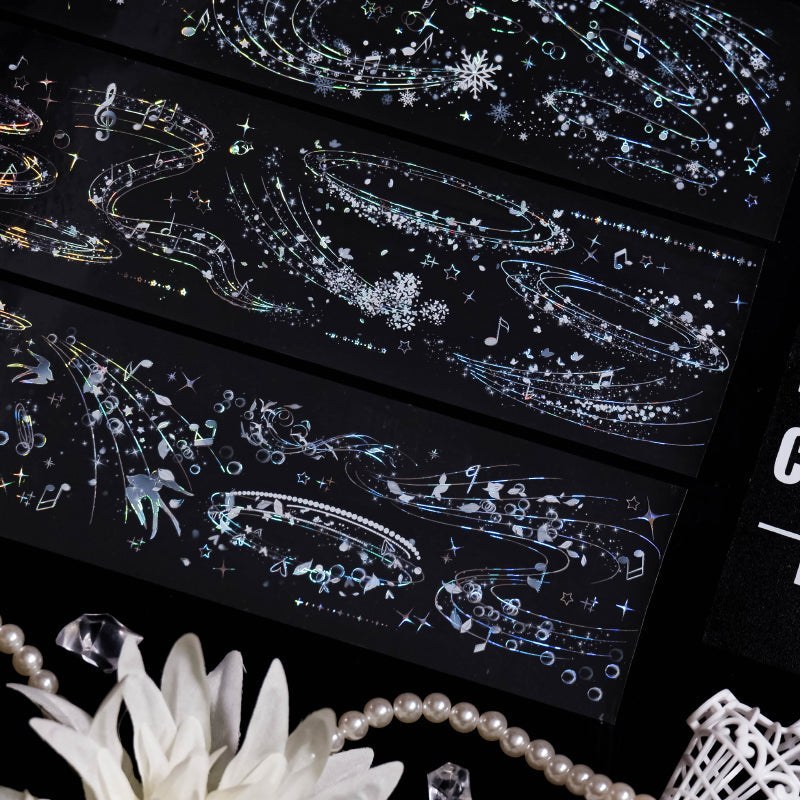 6.5cm*100cm Lingering sound Shell Silver PET Tape featuring silver designs for journaling, scrapbooking and collage