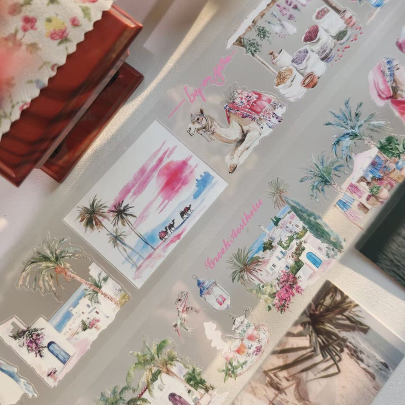 6cm*100cm Sand Island Coconut Grove Die Cutting PET Tape featuring island designs for journaling, scrapbooking and collage
