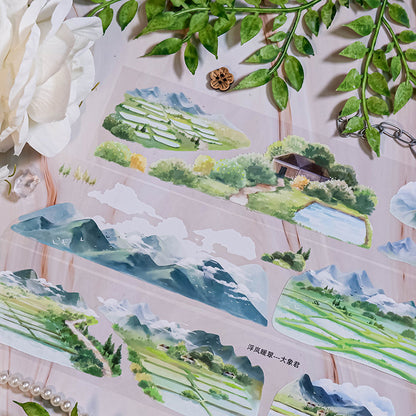 Whole Roll 6.5cm*5m Floating Clouds PET Tape featuring cloud designs for journaling, scrapbooking and collage