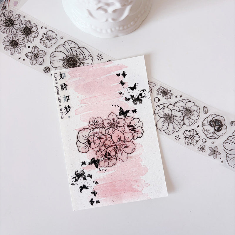 4cm*100cm In the sea of flowers Die Cutting PET Tape featuring flower, and sea designs for journaling, scrapbooking and collage