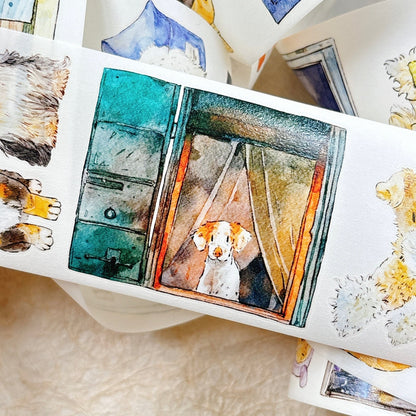 6cm*333cm Cuddly Dog Die Cutting Washi/PET/Fog PET Tape featuring dog designs for journaling, scrapbooking and collage