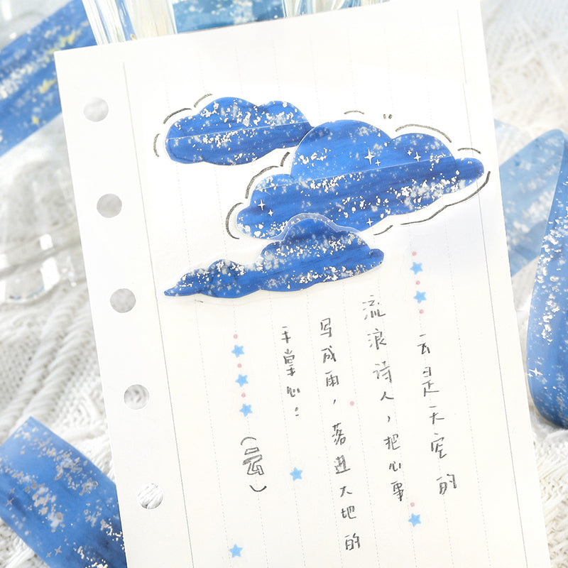 Dreaming Flowing Light Music Series Silver Stamping PET Tape featuring dream, silver, and music designs for journaling, scrapbooking and collage