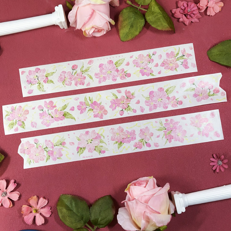 5cm*100cm Pine Ccented flower Washi/Self-adhesive/Shell Light PET Tape featuring flower, and light designs for journaling, scrapbooking and collage