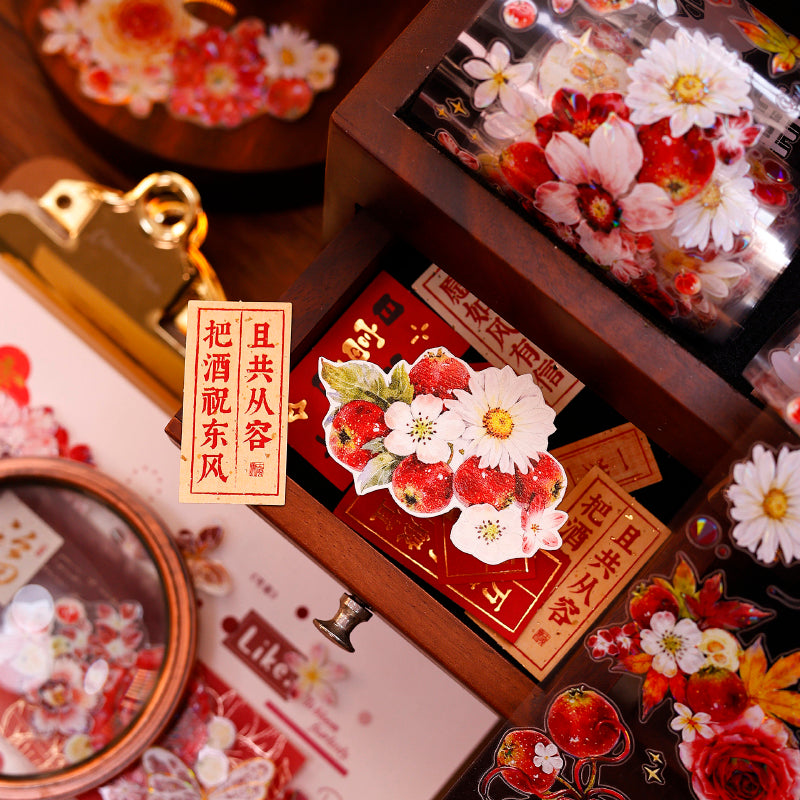 Whole Roll 6cm*6m Red Fruit Fragrant Flavor Die Cutting Washi/PET/Shell Light PET Tape featuring red, fruit, and light designs for journaling, scrapbooking and collage