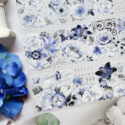 6cm*125cm Blue Dream Flower Shell Light PET Tape featuring dream, blue, and flower designs for journaling, scrapbooking and collage
