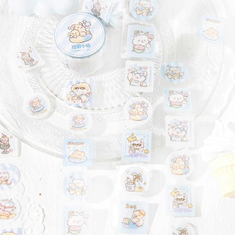 Heal Soft Cat Series Die Cutting Flash PET Tape featuring cat designs for journaling, scrapbooking and collage