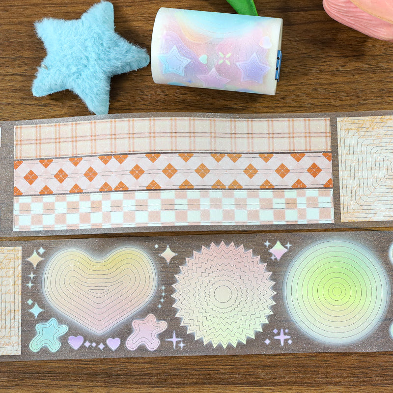 Line-cut shallow color Die Cutting Sparking Film PET Tape featuring color designs for journaling, scrapbooking and collage