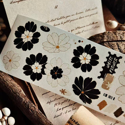5cm*100cm Black White Flower Dream Die Cutting Washi/PET Tape