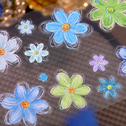 4cm*120cm Sea Mist Flower Die Cutting Shell Light Washi/PET Tape