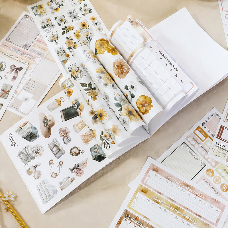 Retro Diary Sticker Book featuring retro, and book designs for journaling, scrapbooking and collage