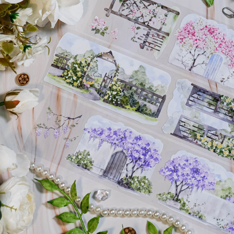 Whole Roll 6.5cm*5m Small Garden PET Tape featuring garden designs for journaling, scrapbooking and collage