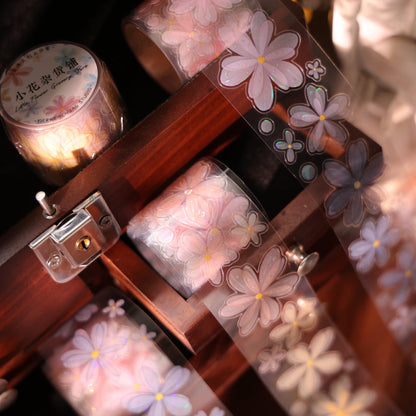 Whole Roll 4cm*6m Little Flower Grocery Store Die Cutting Washi/Flash PET/Shell Light PET Tape featuring flower, and light designs for journaling, scrapbooking and collage