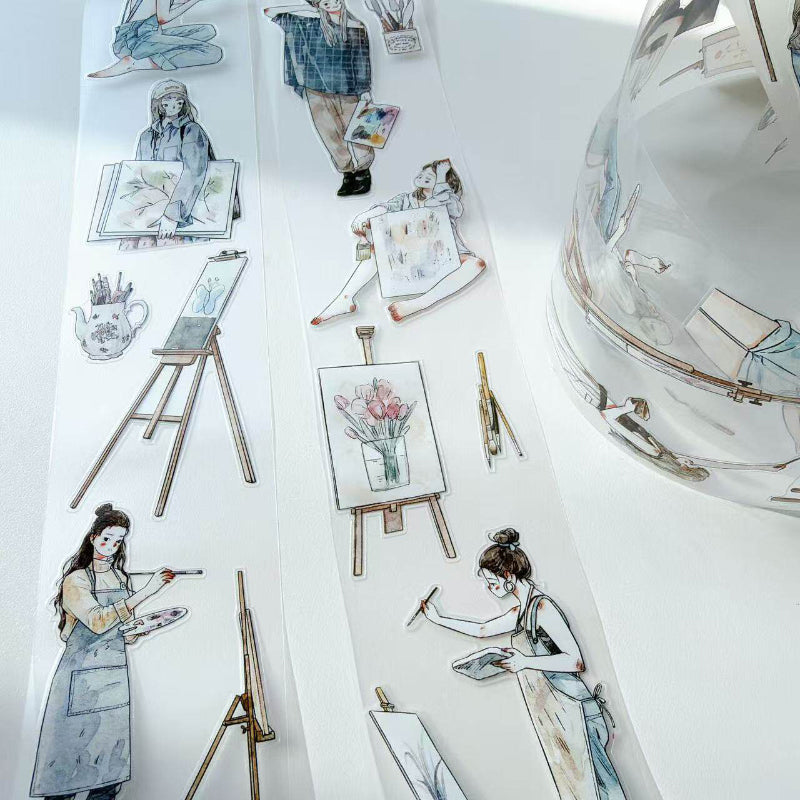6cm*333cm Drawing girl Die Cutting Washi/PET/Fog PET Tape featuring girl designs for journaling, scrapbooking and collage