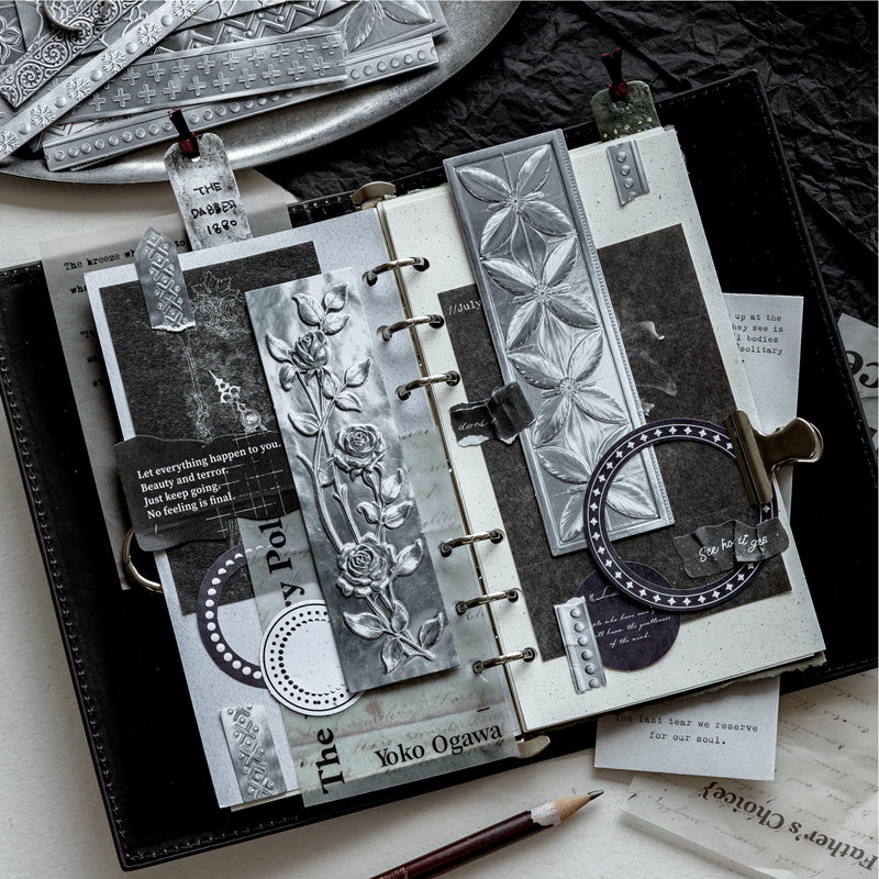 Floating Pattern Silver Strip Series Sticker featuring silver designs for journaling, scrapbooking and collage