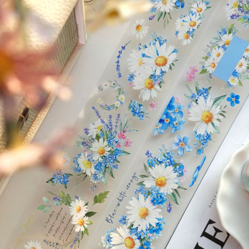 6cm*100cm Blue Island Flower Fragrance Die Cutting PET Tape featuring blue, flower, and island designs for journaling, scrapbooking and collage