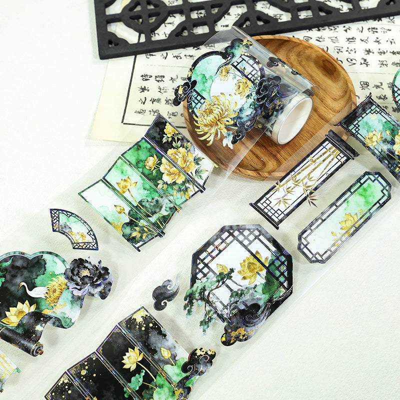 Yunqi Cuiping Shell Light PET Tape featuring light designs for journaling, scrapbooking and collage