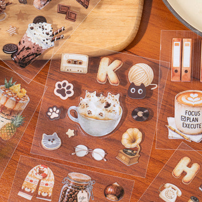 Corner Coffee Series Sticker Book featuring book designs for journaling, scrapbooking and collage