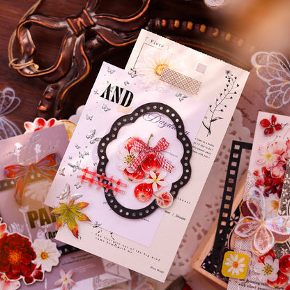 6cm*150cm Red Fruit Fragrant Flavor Die Cutting Washi/PET/Shell Light PET Tape featuring red, fruit, and light designs for journaling, scrapbooking and collage