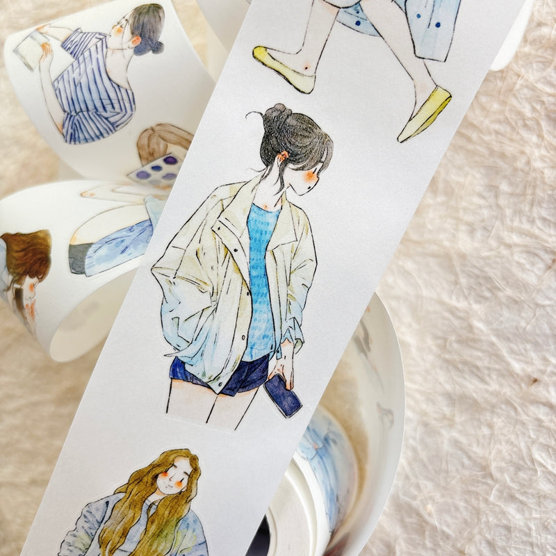 5cm*333cm Touch Of Blue Die Cutting Washi/PET/Fog PET Tape featuring blue designs for journaling, scrapbooking and collage