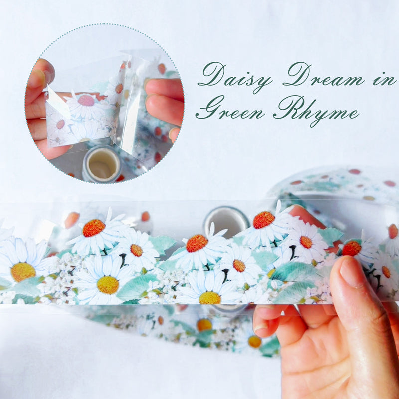 Daisy Dream in Green Rhyme PET Tape featuring dream, and green designs for journaling, scrapbooking and collage