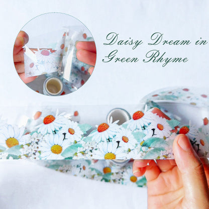Daisy Dream in Green Rhyme PET Tape featuring dream, and green designs for journaling, scrapbooking and collage