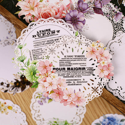 Lace Flower Series Sticker featuring lace, and flower designs for journaling, scrapbooking and collage