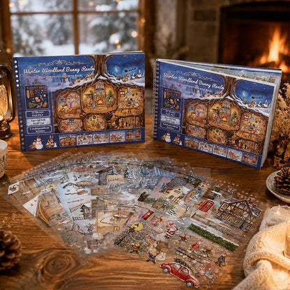 Winter Woodland Bunny Realm 3D Sticker Book featuring book designs for journaling, scrapbooking and collage