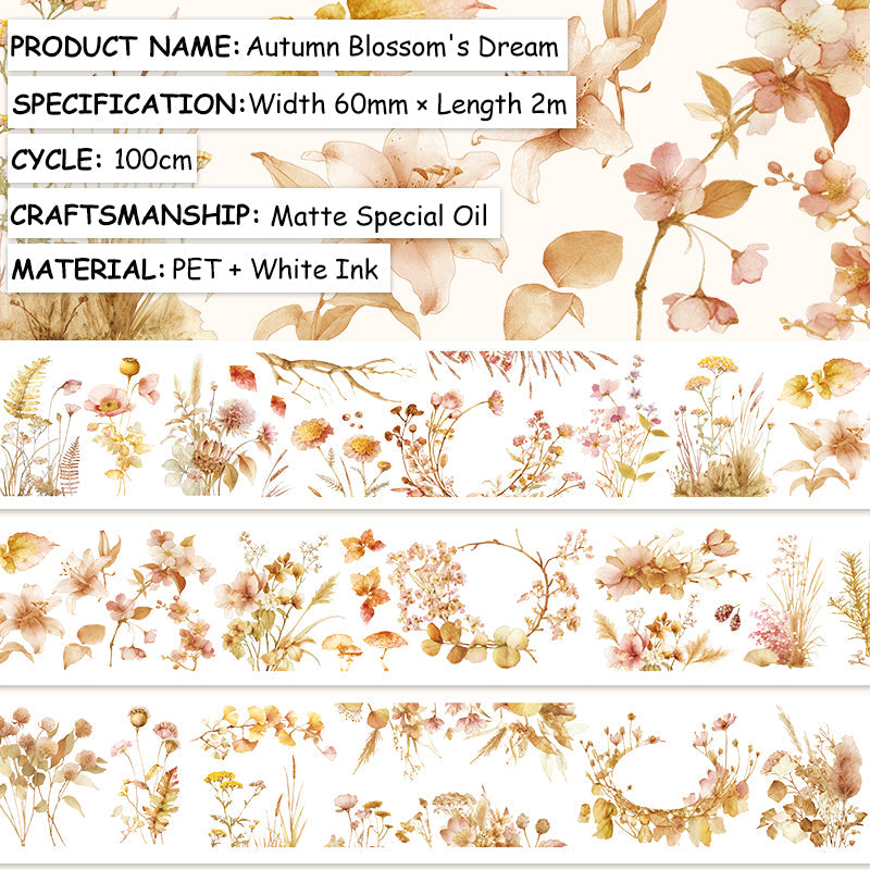 Autumn Blossom Dream Fog PET Tape featuring dream, and autumn designs for journaling, scrapbooking and collage