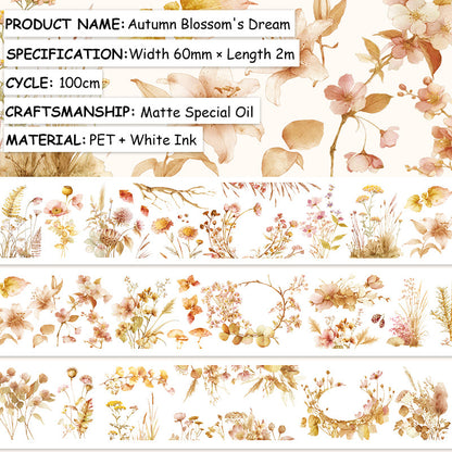 Autumn Blossom Dream Fog PET Tape featuring dream, and autumn designs for journaling, scrapbooking and collage