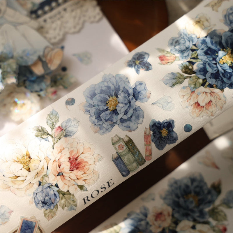 Whole Roll 5.5cm*5m Dream Painting blue Die Cutting Washi/PET/Shell Light PET Tape featuring dream, blue, and light designs for journaling, scrapbooking and collage