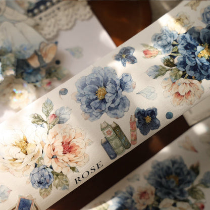Whole Roll 5.5cm*5m Dream Painting blue Die Cutting Washi/PET/Shell Light PET Tape featuring dream, blue, and light designs for journaling, scrapbooking and collage