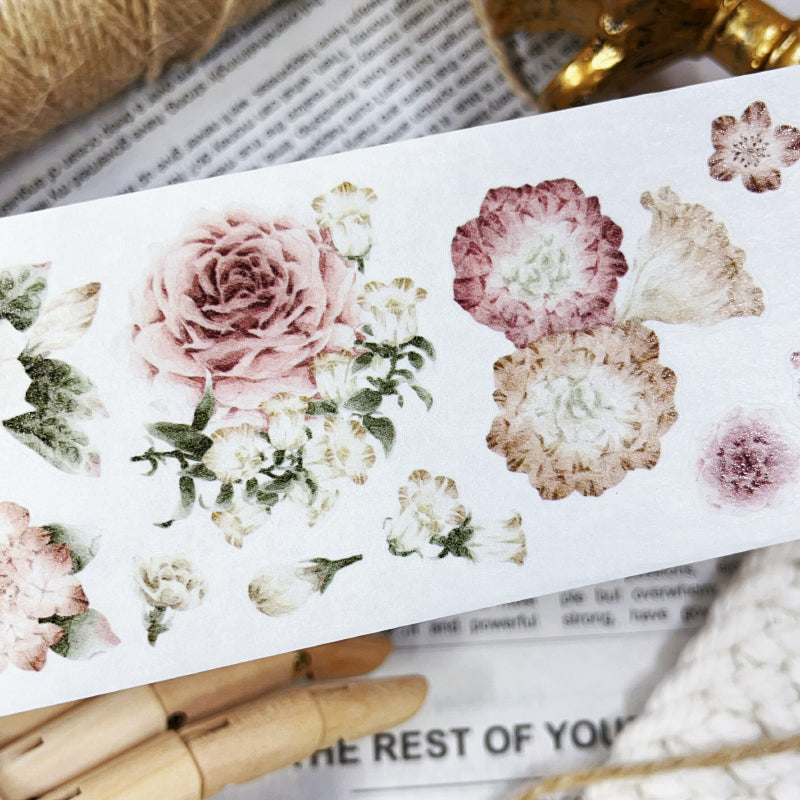 5.5cm*100cm Amber Flower Washi/Self-adhesive/Shell Light PET Tape featuring flower, and light designs for journaling, scrapbooking and collage