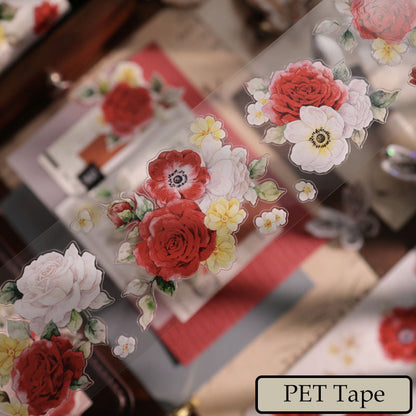 Washi/PET/Film de décoration à découper motif fleur rouge et blanche 5,5 cm × 100 cm/Ruban adhésif PET léger