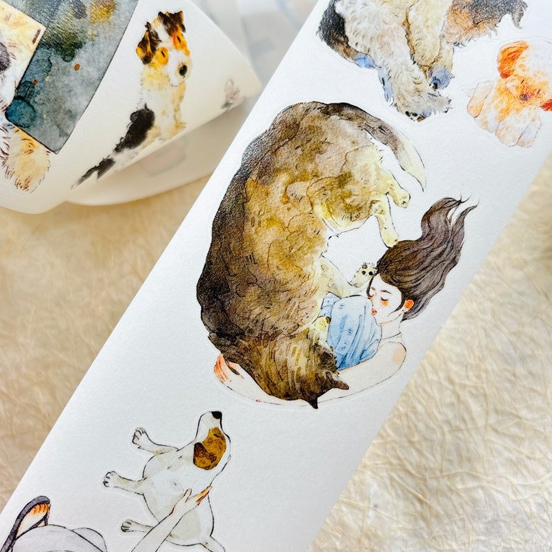 6cm*333cm Cuddly Dog Die Cutting Washi/PET/Fog PET Tape featuring dog designs for journaling, scrapbooking and collage