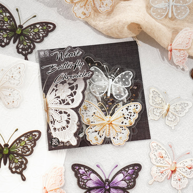 Fabric Butterfly Chronicles Series Sticker featuring butterfly designs for journaling, scrapbooking and collage