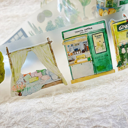 Whole Roll 6cm*5m Greenness Die Cutting Washi/PET/Fog PET Tape featuring green designs for journaling, scrapbooking and collage