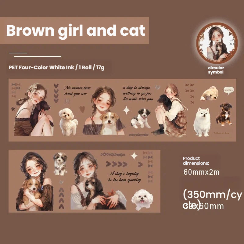 Girl And Cat Series Die Cutting PET Tape