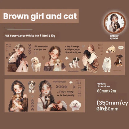 Girl And Cat Series Die Cutting PET Tape
